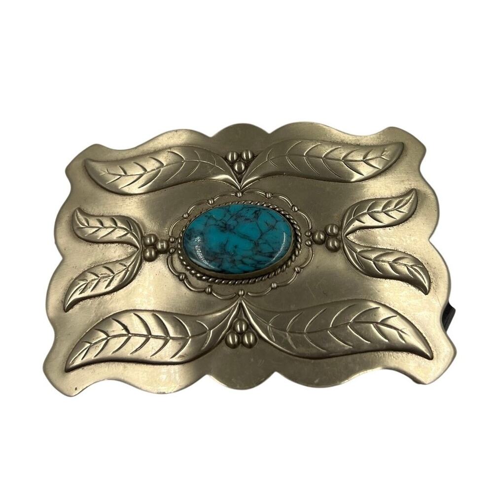 Vtg Belt Buckle Bell Trading Nickel-Silver Faux Turquoise Stone Southwestern